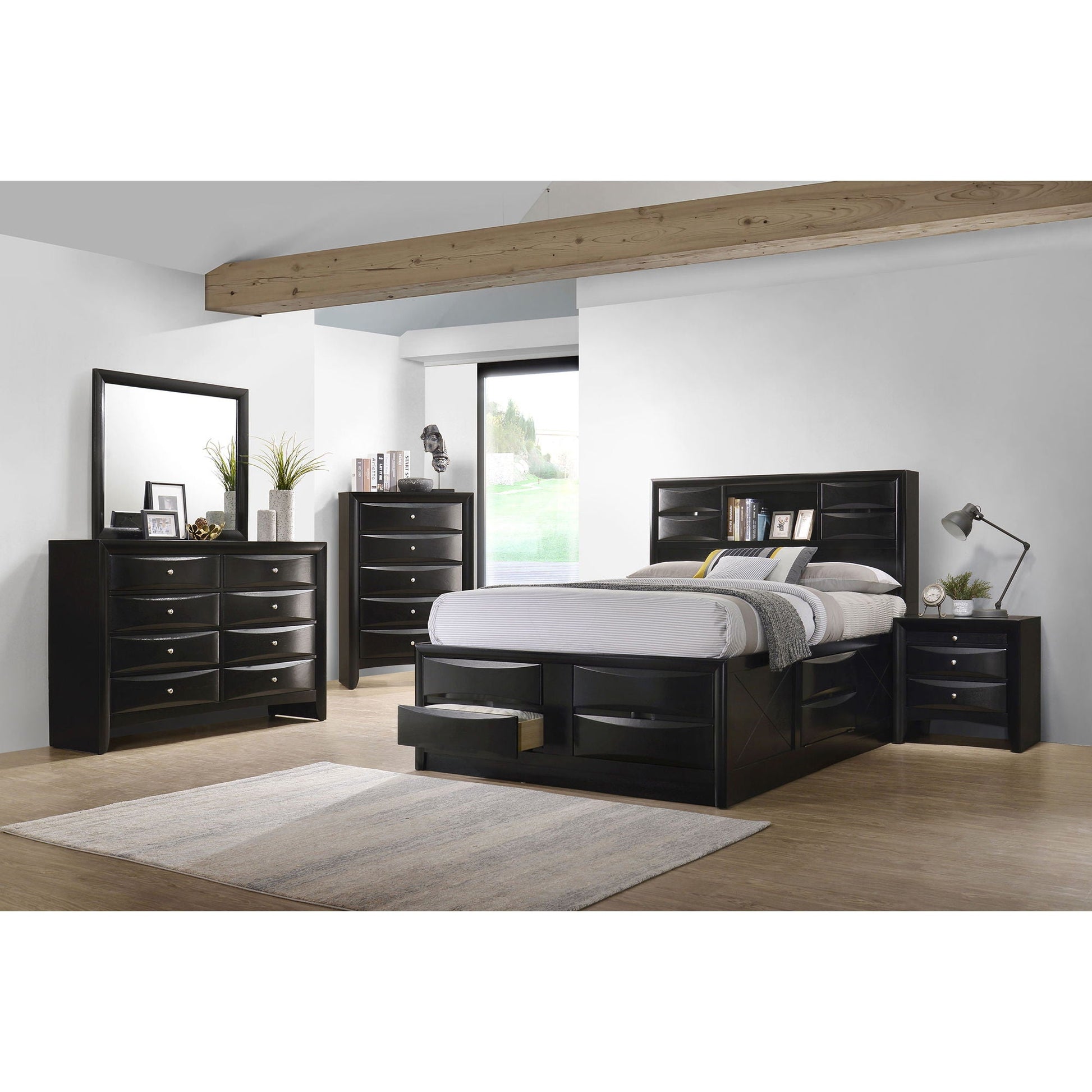Jazz storage bed by HouseOfZazla in black finish with built-in drawers, matching dressers on Tampa Home & Garden Store