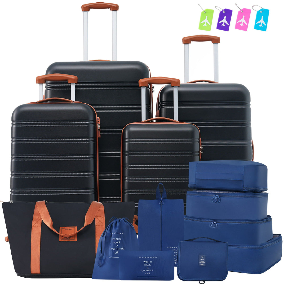 Hardshell luggage set 4-piece spinner with TSA lock, black with orange trim by HouseOfZazla on Tampa Home & Garden Store