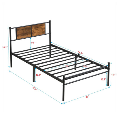 ModerMetal Bedframe with wood panel headboard, black metal frame on Tampa Home & Garden Store