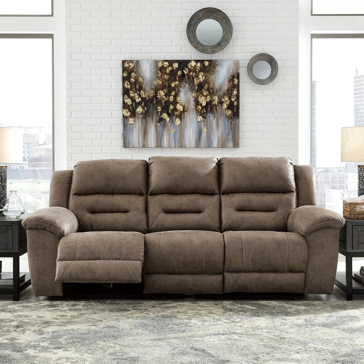 Stoneland power reclining sofa by Unique Piece Furniture, brown upholstered sofa on Tampa Home & Garden Store