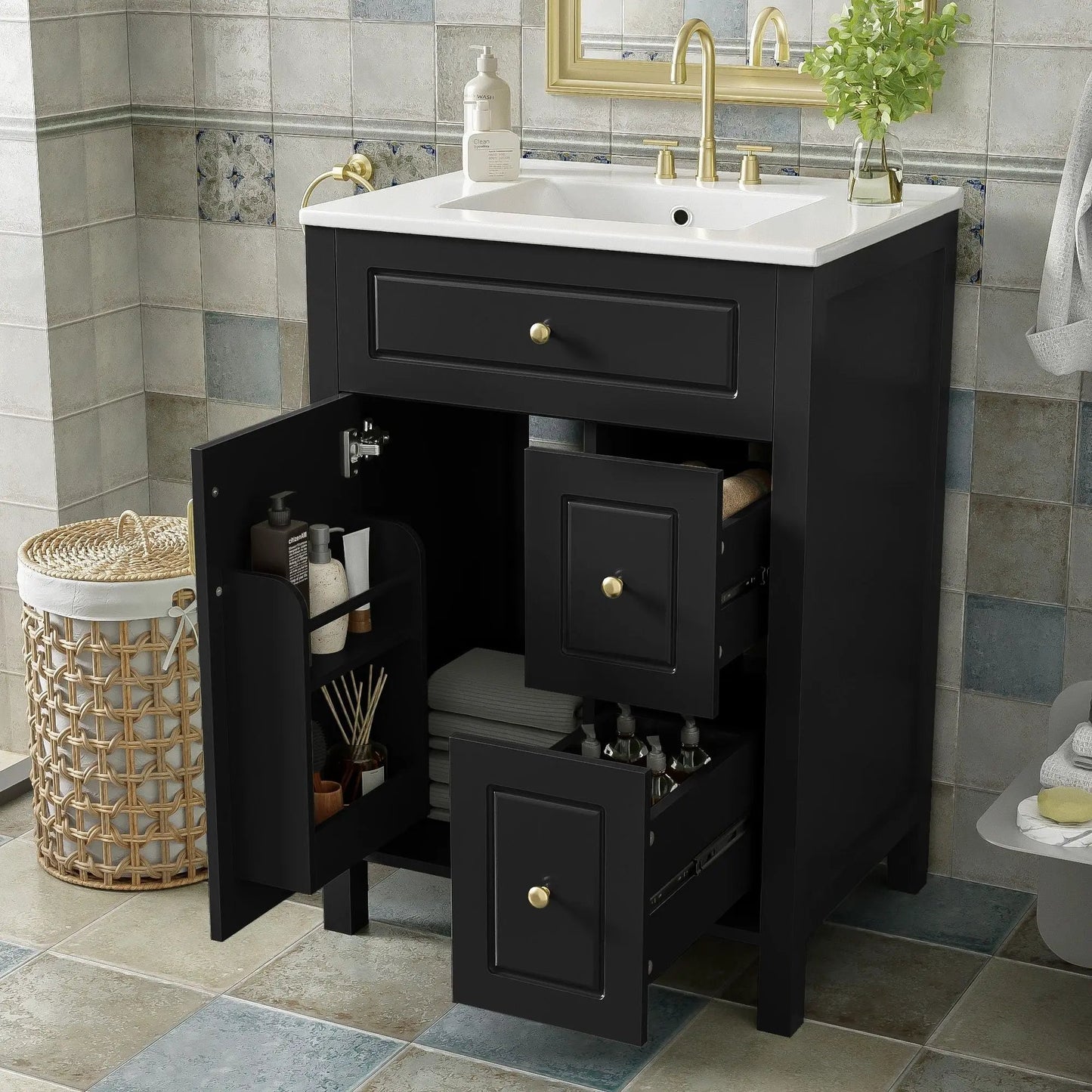 Elegant Bathroom Vanity Ceramic Sink and Drawers