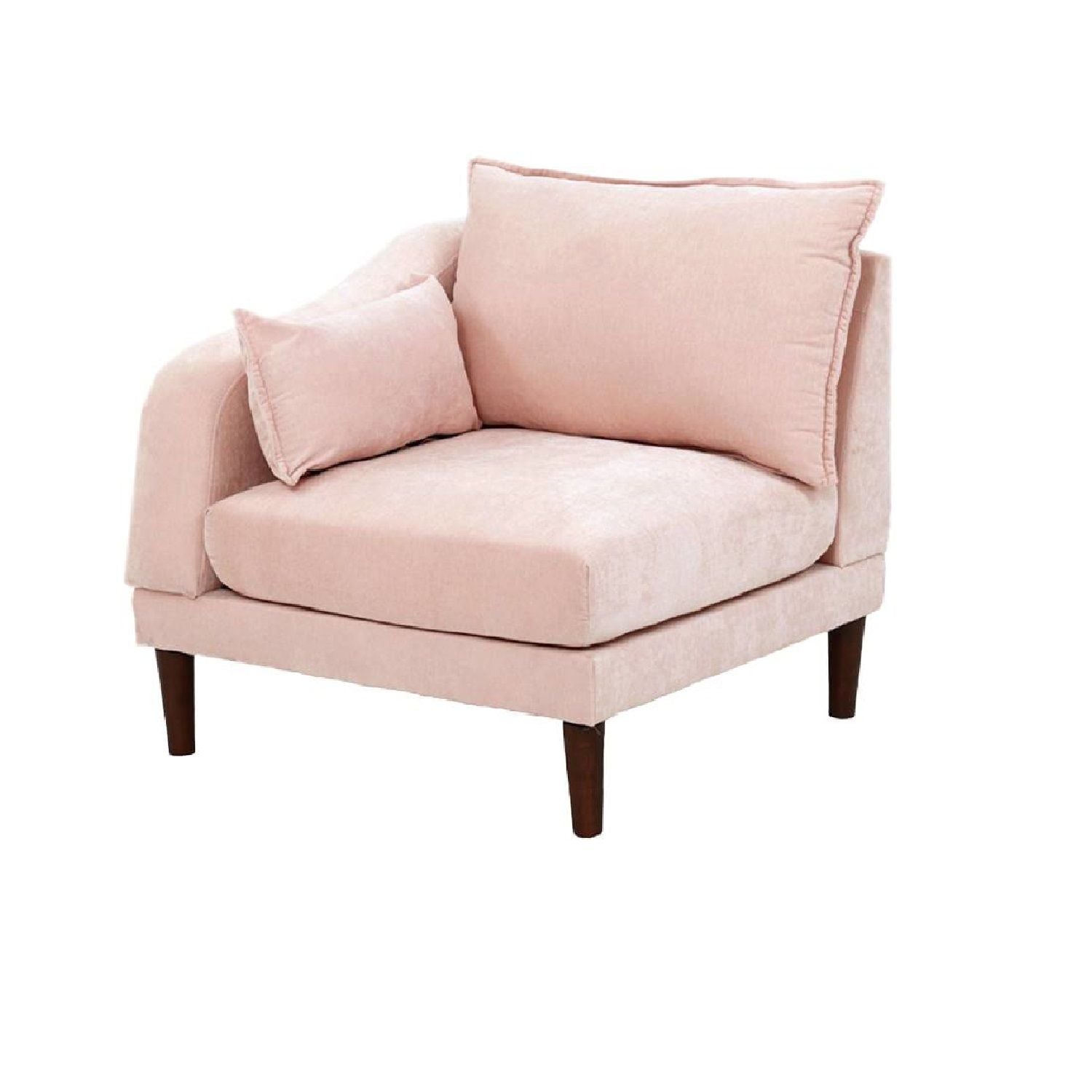 Modular L-Sectional pink seating unit with plush cushions and dark wood legs on Tampa Home & Garden Store
