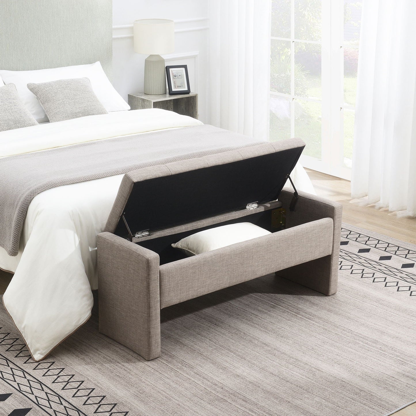 Modern Upholstered Bed End Bench with Storage
