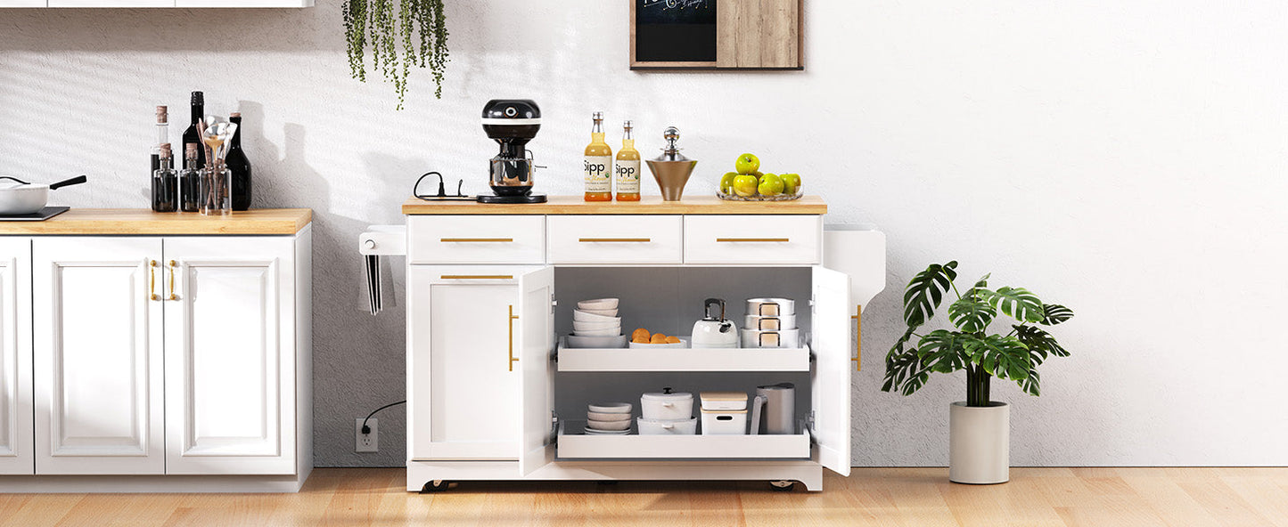 Rolling Kitchen Island With Vintage White Drawers