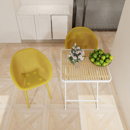 2 Pack Lounge Chairs & Folding Square Table, perforated yellow chairs with white slatted top on Tampa Home & Garden Store