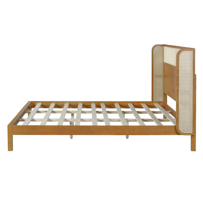 Mid Century Rubber Wood Platform Bed Frame