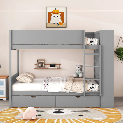 Gray metal bunk bed with 2 under-bed drawers and side cabinet by Unique Piece Furniture on Tampa Home & Garden Store
