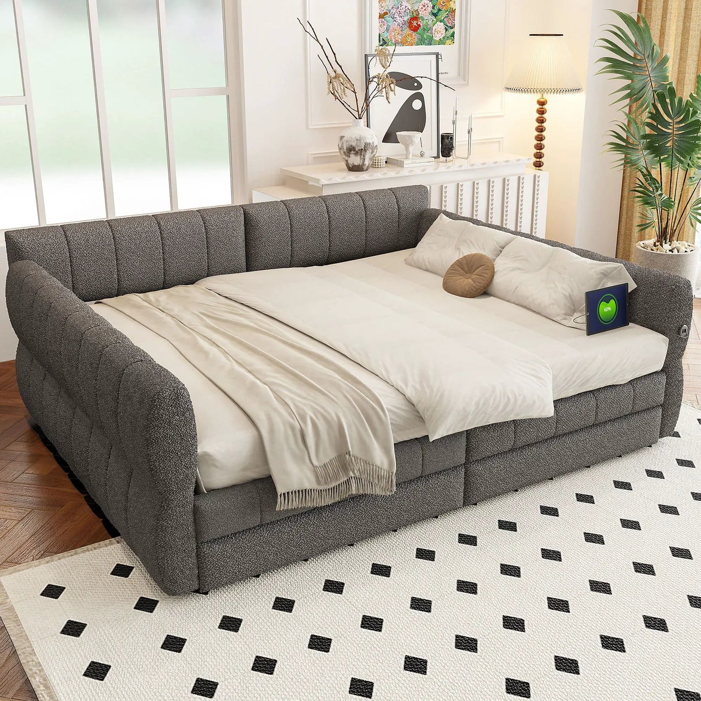 Upholstered Platform Bed With USB Charging Ports