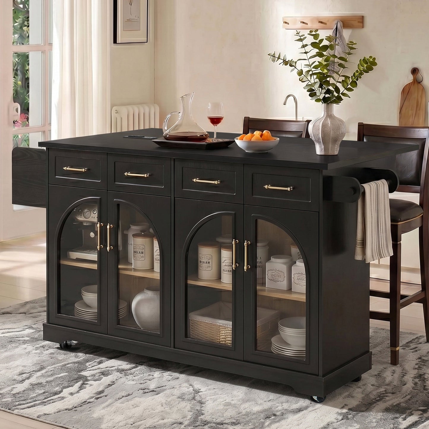 The K&K Kitchen Island With Storage And Drop Leaf