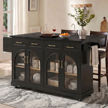 The K&K Kitchen Island With Storage And Drop Leaf