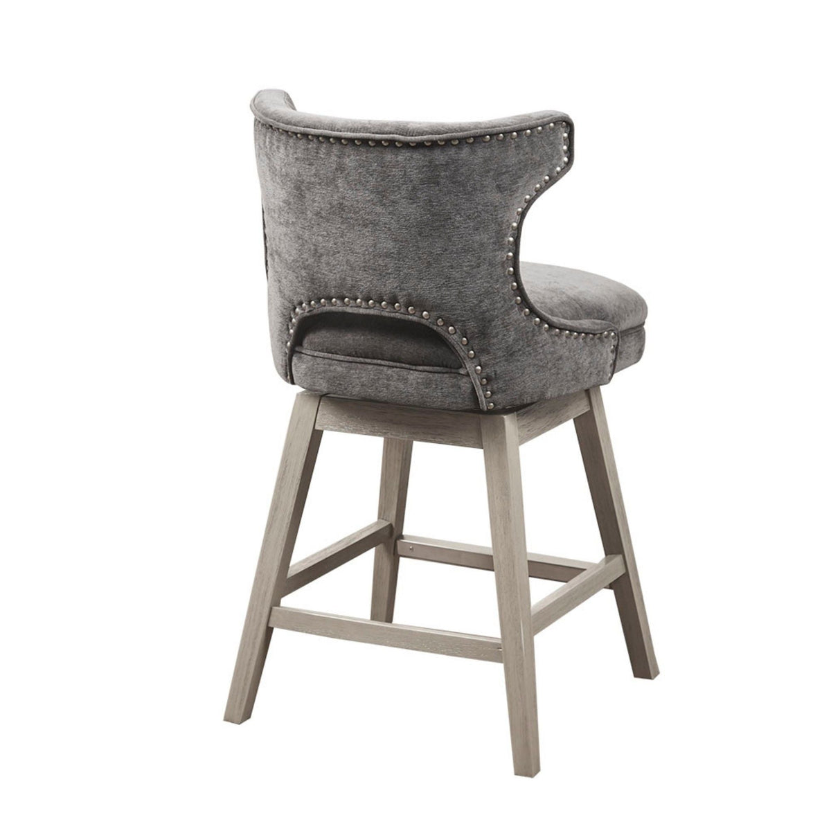 360 Degree Swivel Counter Stool with silver detailing dark gray velvet nailhead trim on Tampa Home & Garden Store