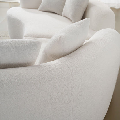 Curved 4 Seater Full Compression Sponge Sofa, white textured fabric with plush cushions on Tampa Home & Garden Store