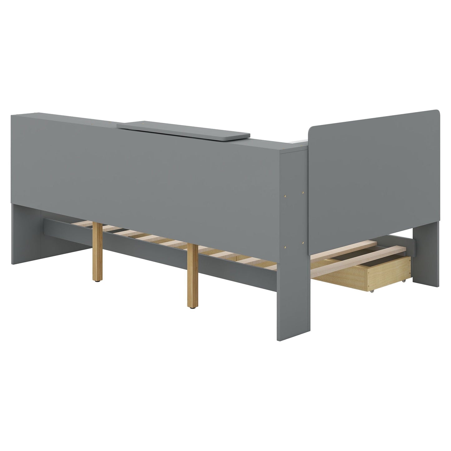 Platform bed with storage headboard, shelves and 2 drawers in gray by HouseOfZazla on Tampa Home & Garden Store