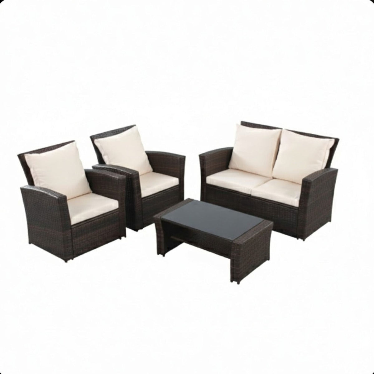 Modern Patio Set with Cushions - 4-piece set by HouseOfZazla dark wicker includes 2 chairs on Tampa Home & Garden Store