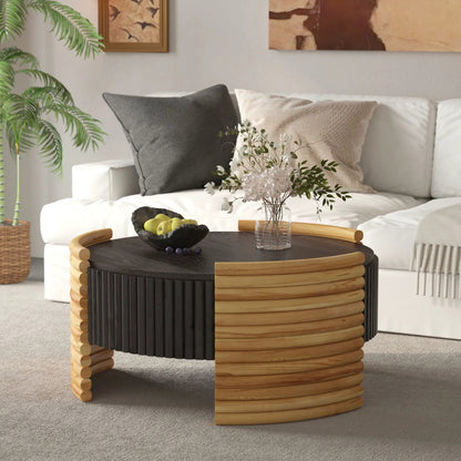 Modern Striped Coffee Table With Flip Top Storage