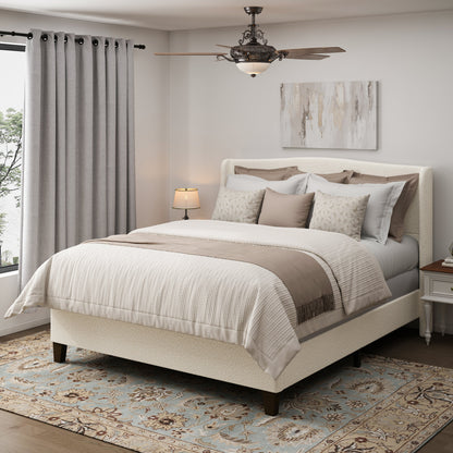 King Size Bed Frame with Upholstered Teddy Velvet Headboard in beige on Tampa Home & Garden Store