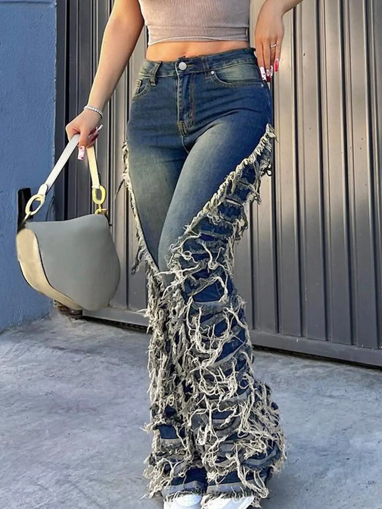 Trendy Autumn Denim Jeans by FLIPSTYLEZLLC with blue shredded fringe denim on Tampa Home & Garden Store