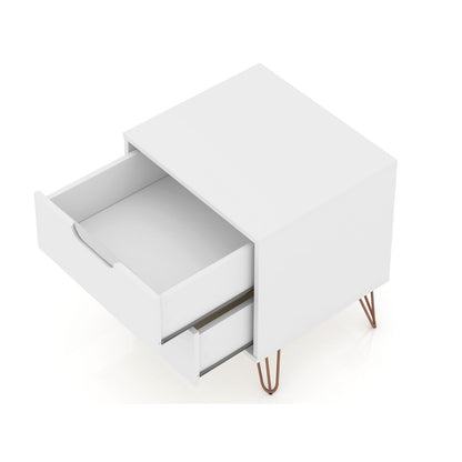 White Nightstand with 2 Drawers by HouseOfZazla, accent with copper hairpin legs on Tampa Home & Garden Store