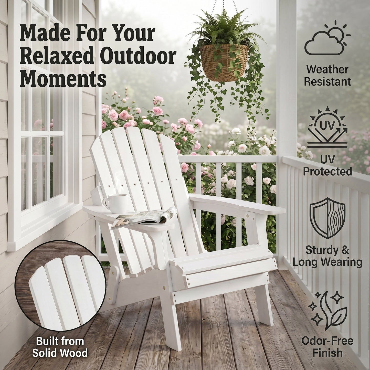 Oversize Wooden Folding Adirondack Patio Chair