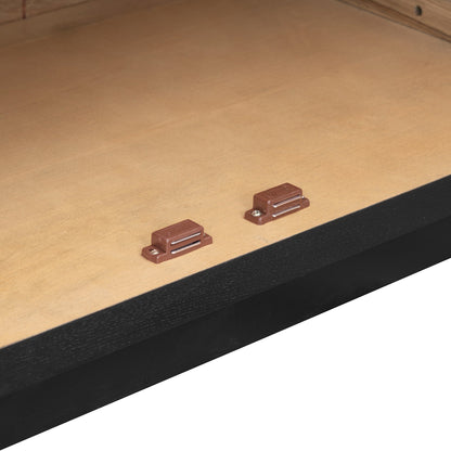 4-Door Large Storage Sideboard interior view with tan panels and brown hardware on black base on Tampa Home & Garden Store