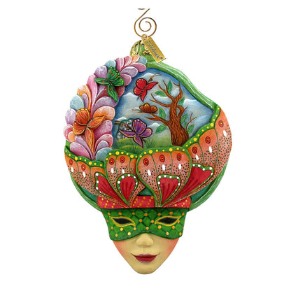 G. DeBrekht Carnival Mask Sculpted Ornament with colorful butterfly and floral scene on Tampa Home & Garden Store