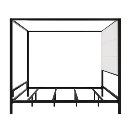 Canopy bed by HouseOfZazla with tall white upholstered headboard, black four-poster frame on Tampa Home & Garden Store