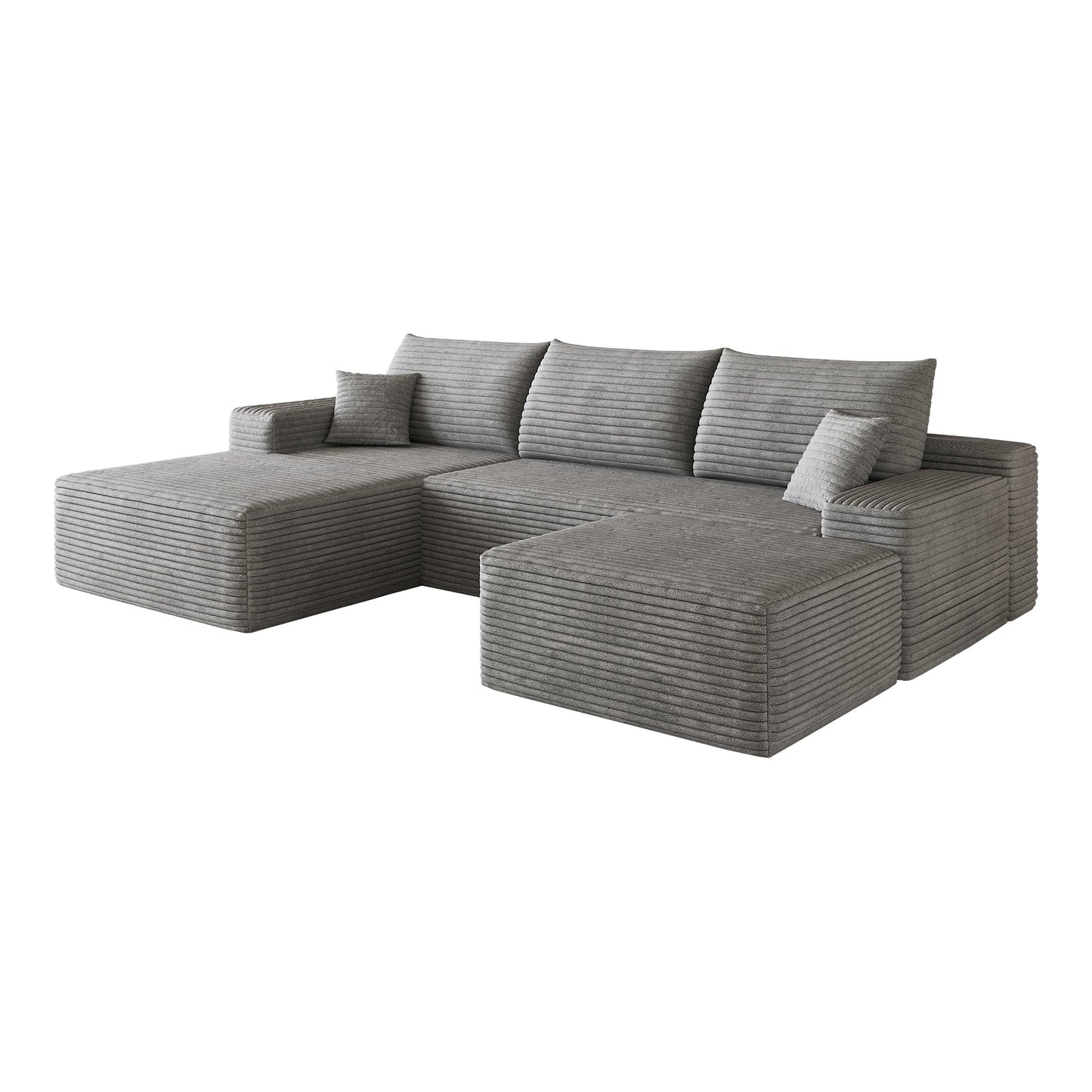 107-inch Cloud Sectional Sofa with 1 Ottoman in gray ribbed fabric by HouseOfZazla on Tampa Home & Garden Store