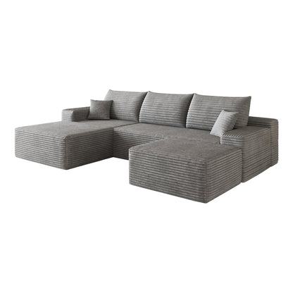 107-inch Cloud Sectional Sofa with 1 Ottoman in gray ribbed fabric by HouseOfZazla on Tampa Home & Garden Store