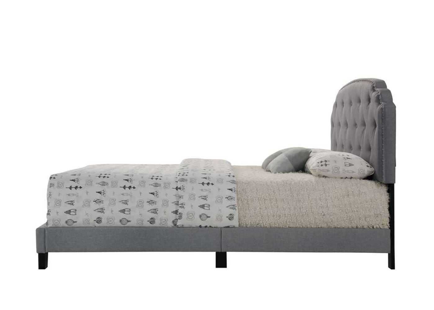 Tradilla Queen Bed gray upholstered frame with tufted headboard by HouseOfZazla on Tampa Home & Garden Store