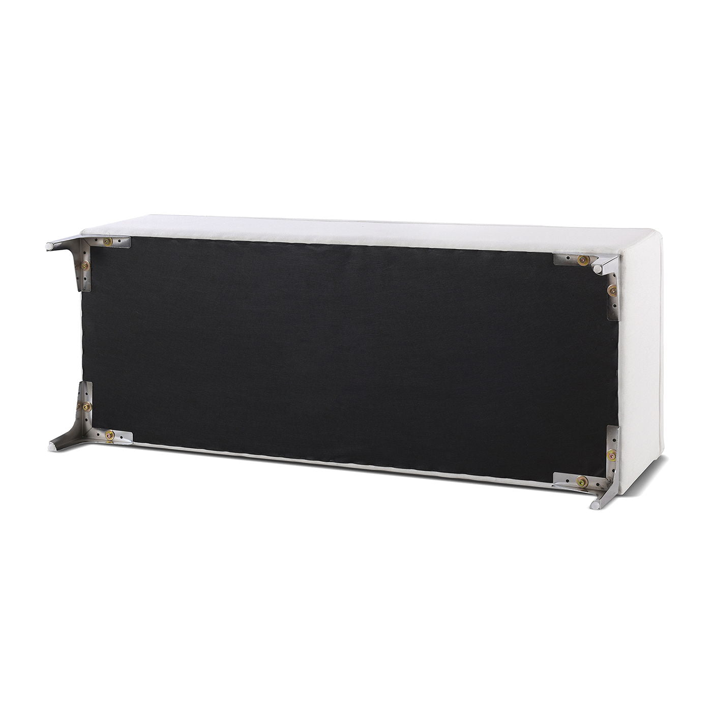 Madelyn Modern Storage Bench white upholstery underside view with metal brackets HouseOfZazla on Tampa Home & Garden Store