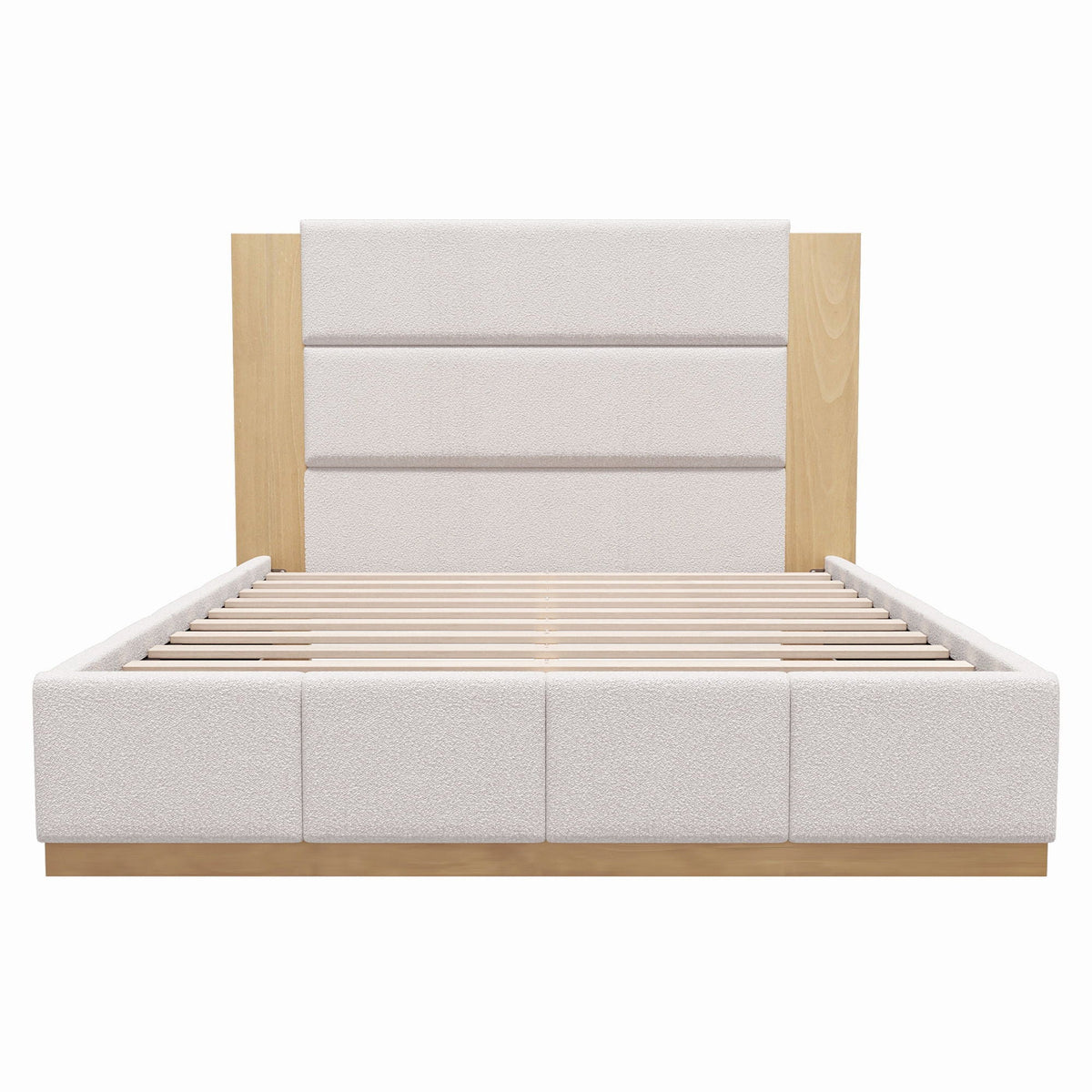 Modern upholstered platform bed with extended headboard in light gray fabric by HouseOfZazla on Tampa Home & Garden Store