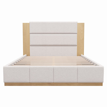 Modern upholstered platform bed with extended headboard in light gray fabric by HouseOfZazla on Tampa Home & Garden Store