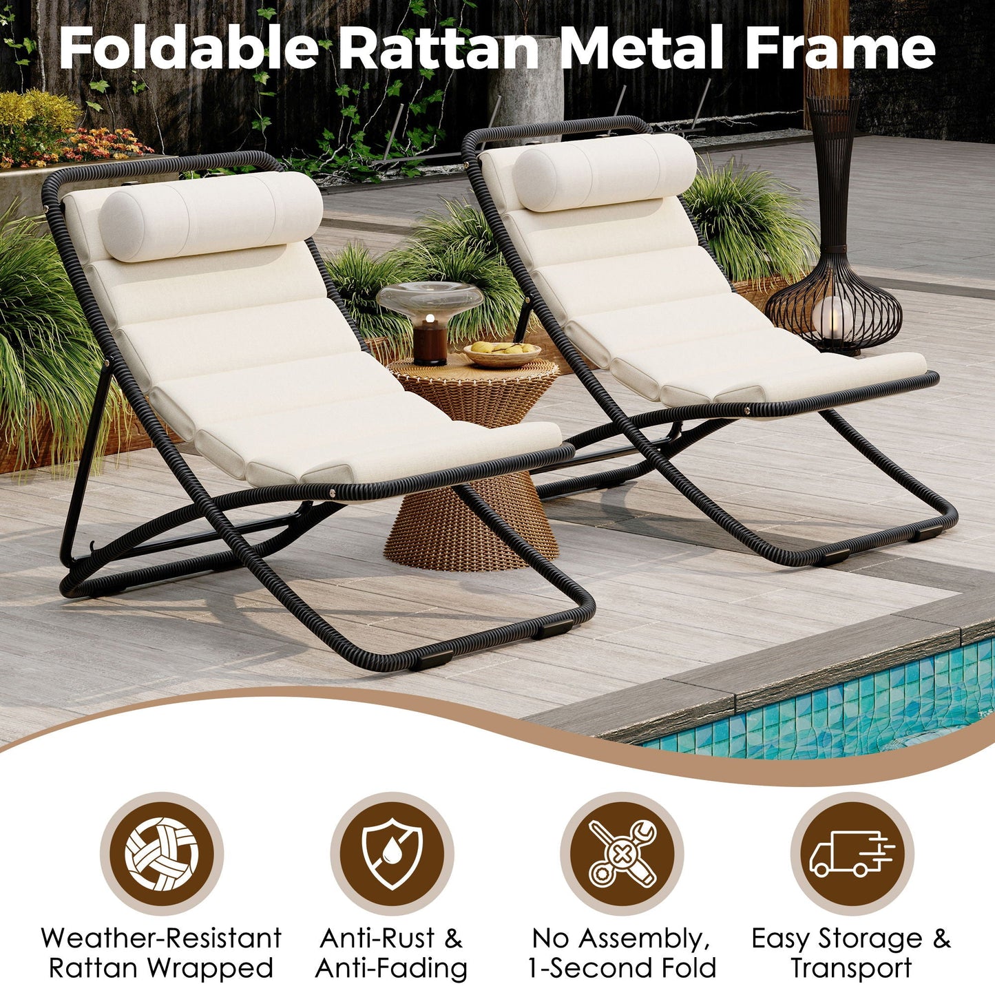 Pair of Outdoor Chairs with Adjustable Backrest