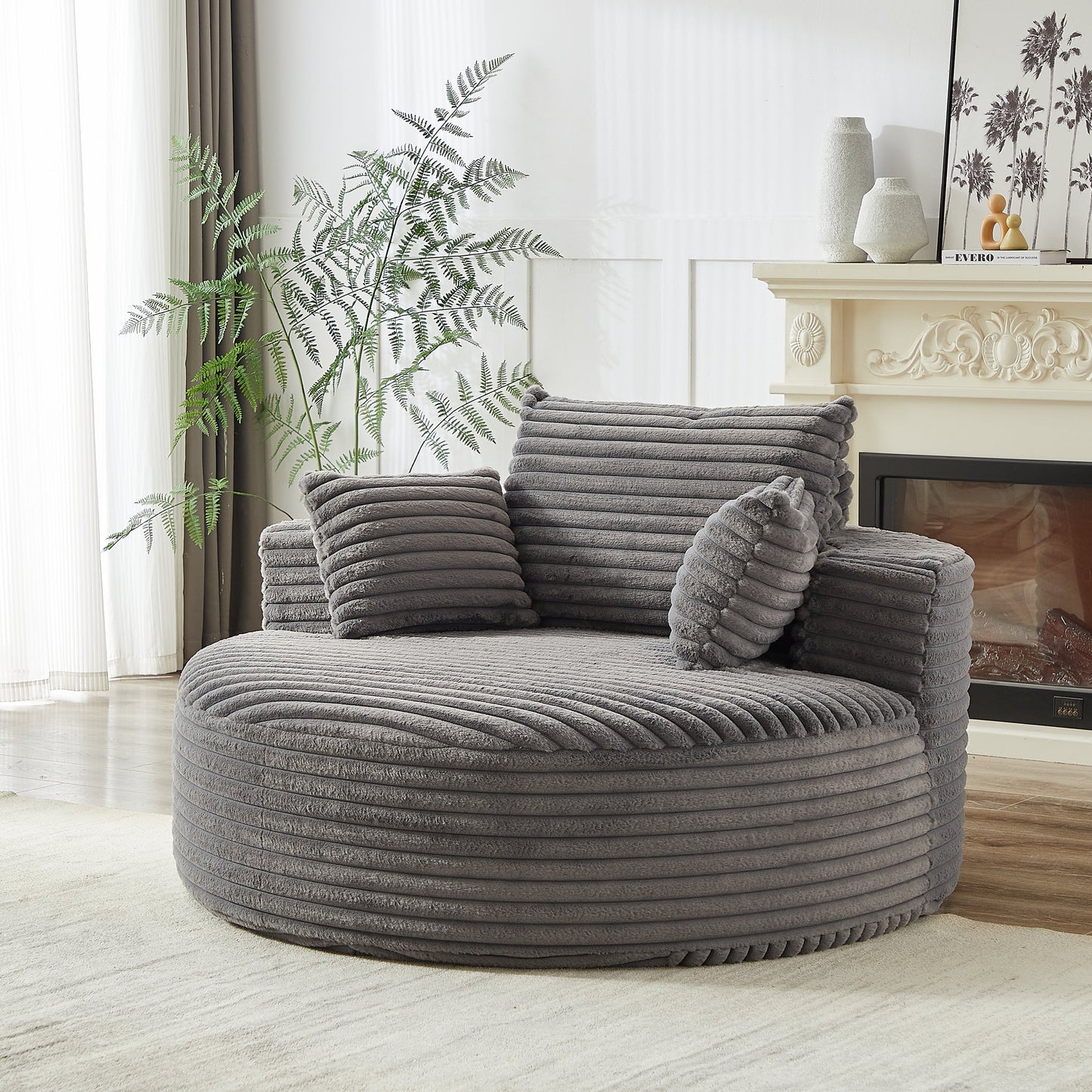 55' Corduroy Sponge Single Sofa gray plush upholstery with rounded cushions HouseOfZazla on Tampa Home & Garden Store
