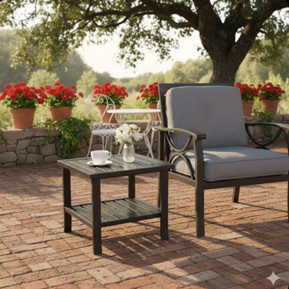 Square 2 Tier Rust Resistant Outdoor Side Table