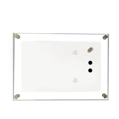 Digital picture frame with clear acrylic border and white back panel, USB-C port visible on Tampa Home & Garden Store