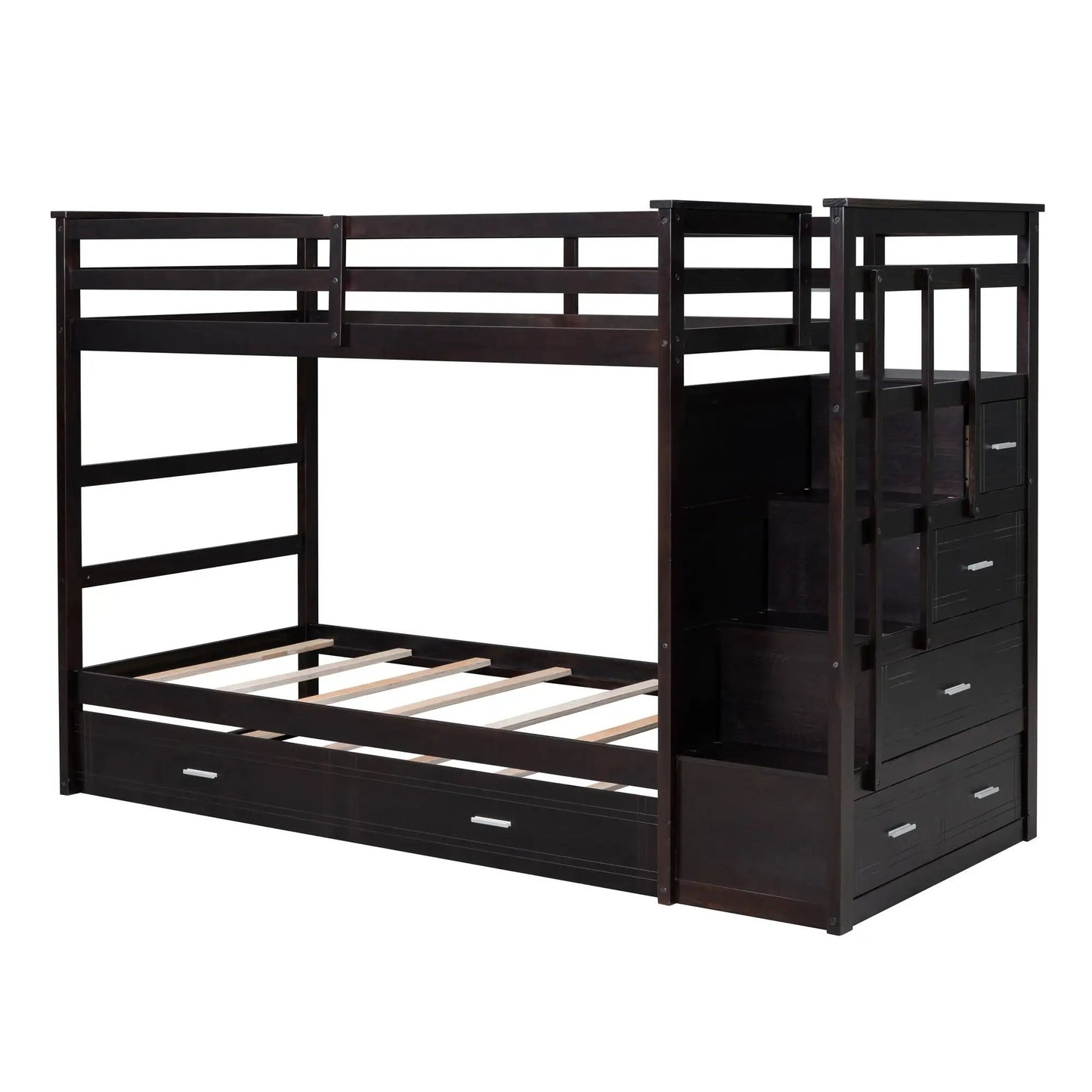Bunk Bed With Trundle and Staircase Space Saving