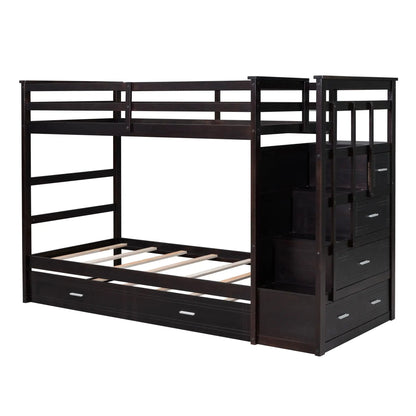 Bunk Bed With Trundle and Staircase Space Saving