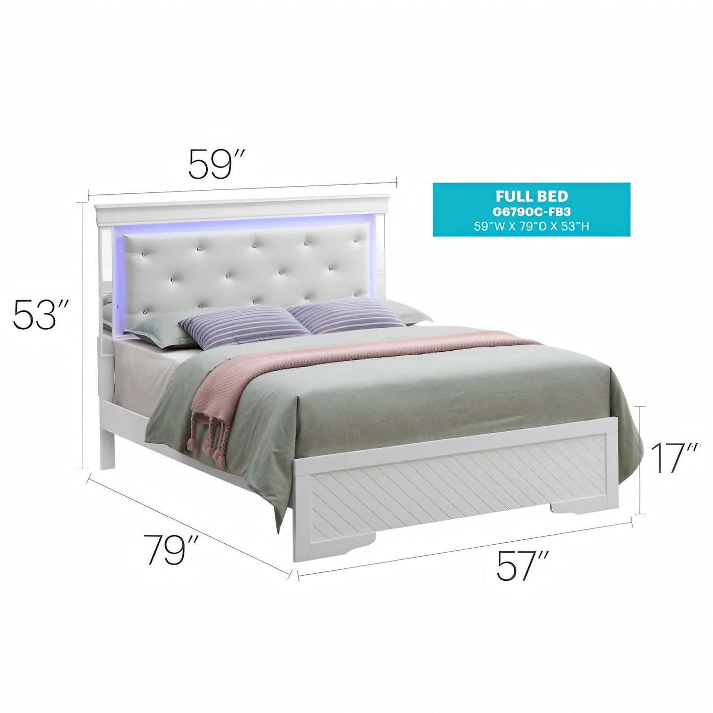 Bed With LED Light Accents Headboard by HouseOfZazla, white tufted upholstered bed frame on Tampa Home & Garden Store