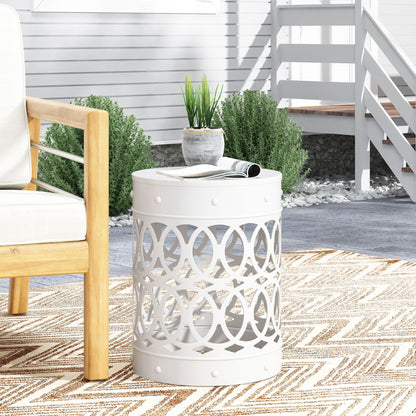 Large Outdoor Metal End Table with Floral Cut