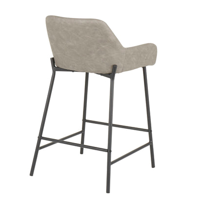 Industrial fixed-height counter stool set with upholstered gray seats 2-pack on Tampa Home & Garden Store