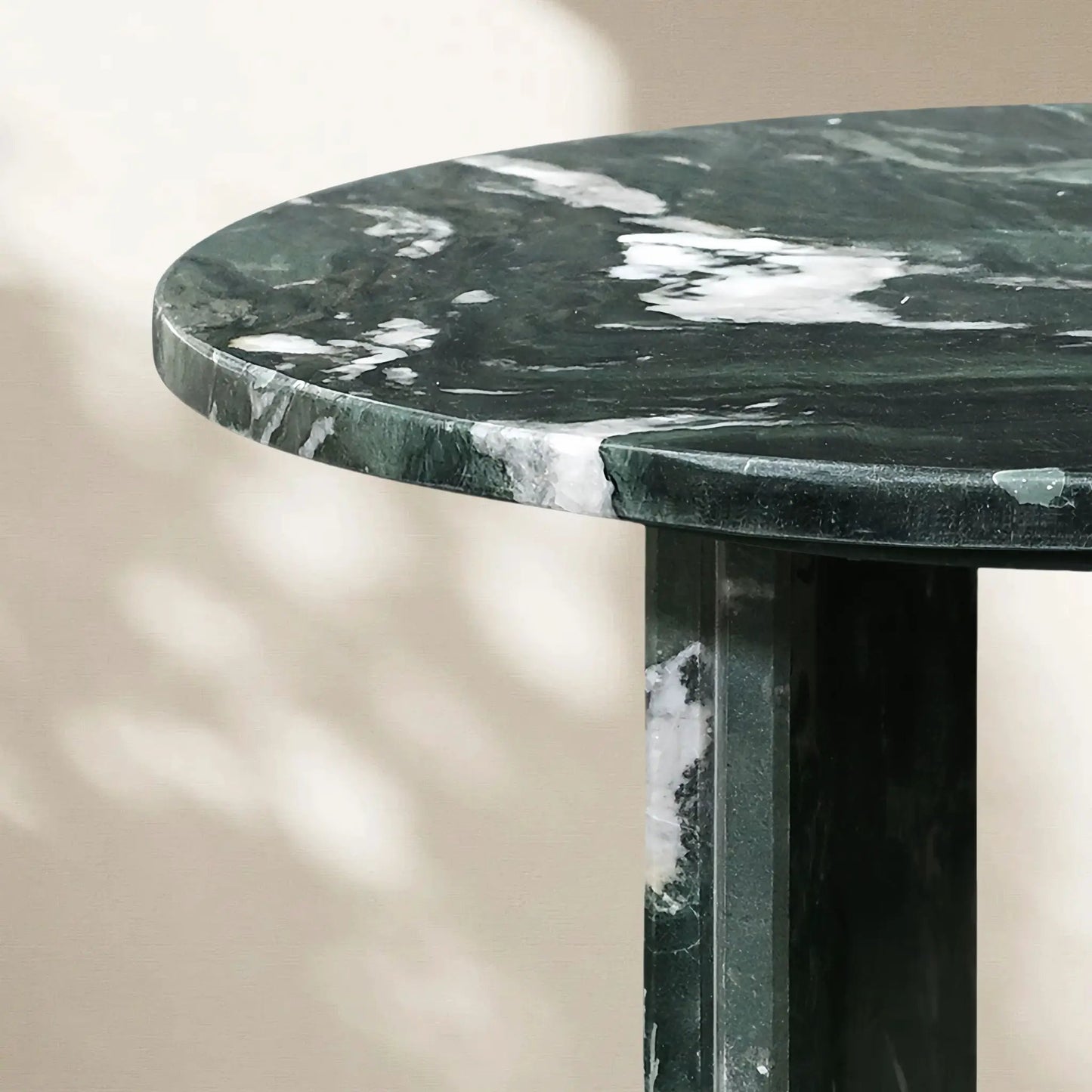 Elegant Coffee Duo Table Set round green marble top with black pedestal base on Tampa Home & Garden Store