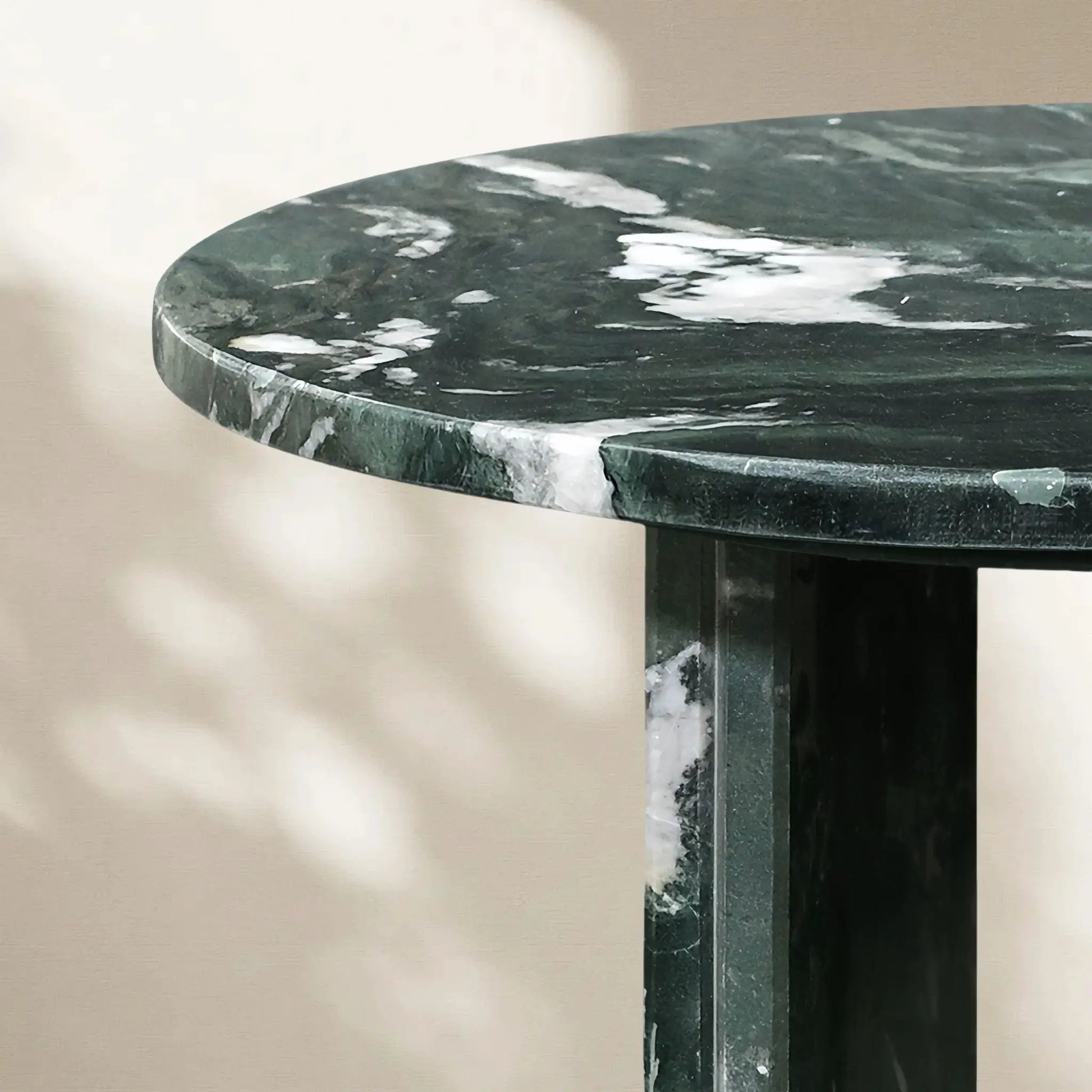 Elegant Coffee Duo Table Set round green marble top with black pedestal base on Tampa Home & Garden Store