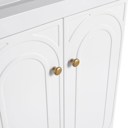 HouseOfZazla freestanding two-door bathroom vanity with soft close, white finish, brass knobs on Tampa Home & Garden Store