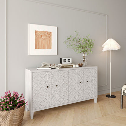 White Wash 4 Door Wooden Accent Cabinet for Home
