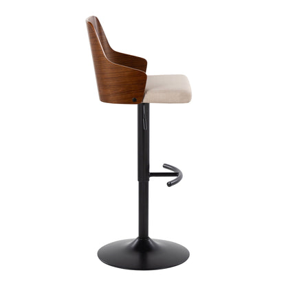 Mid Century Modern adjustable barstool set with swivel wood shell and beige cushion on Tampa Home & Garden Store