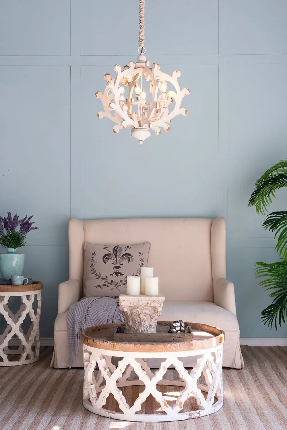 6 Light Chandelier for Kitchen White Finish