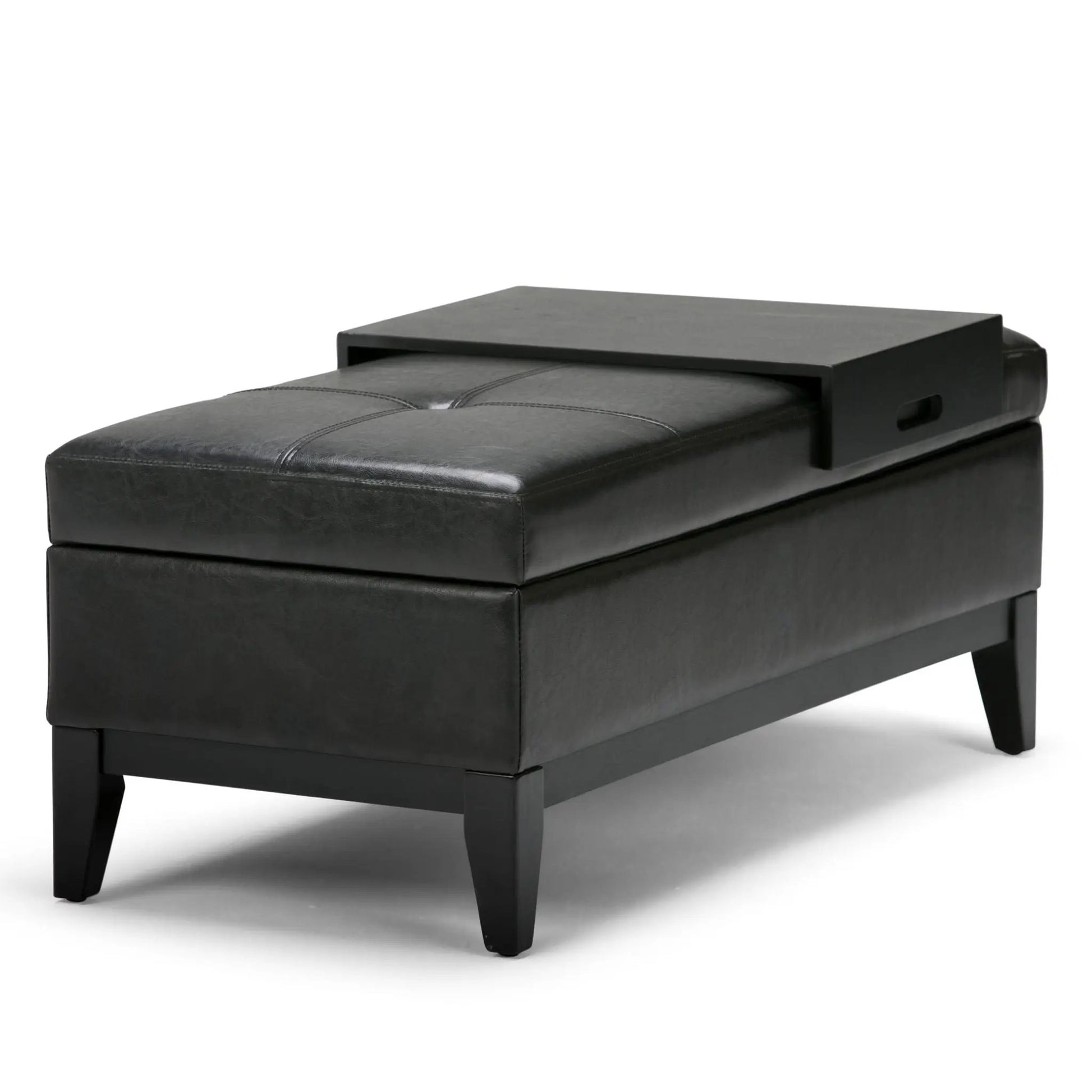 Oregon Contemporary Storage Ottoman Bench With Tray, black leather, Unique Piece Furniture on Tampa Home & Garden Store