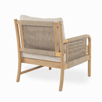 Casper Outdoor 3-Seater Sofa with natural wood frame, beige cushions, and woven rope back on Tampa Home & Garden Store