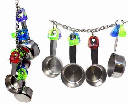 Parrot Bite Stainless Steel Four-pot String Toy with colorful crystal beads and chain on Tampa Home & Garden Store